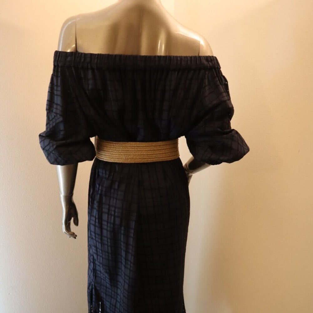 Brunello Cucinelli Idi Midi Dress Off Shoulders Navy Raffia Monili Belt Medium - Picture 8 of 15